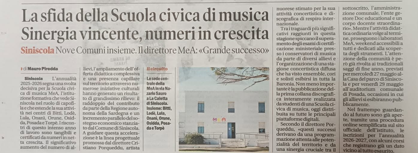 articolo sul quotidiano la nuova sardegna per mea scuola civica