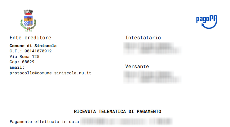 Intestazione bollettino pagopa per iscrizione alla mea