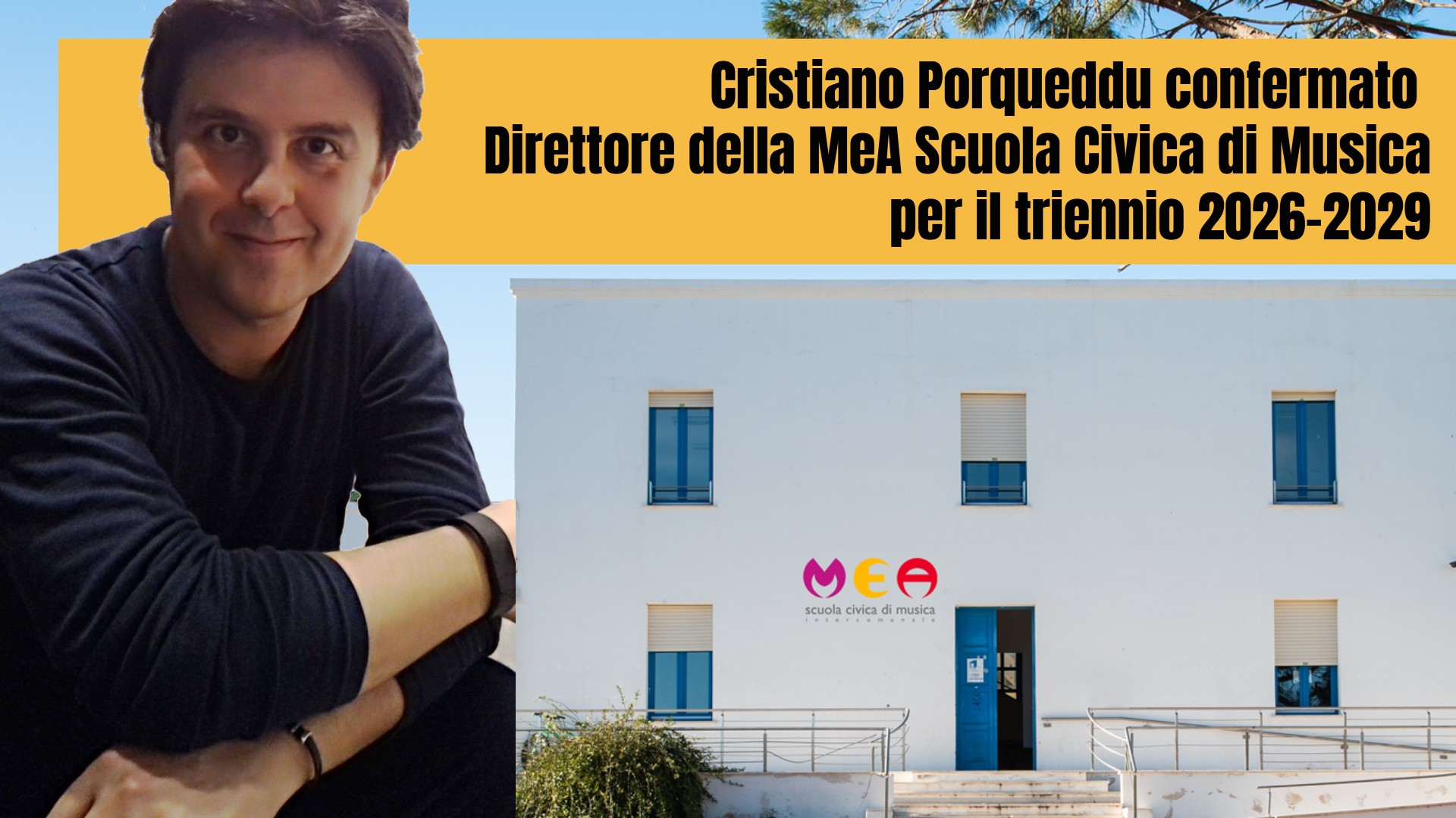 Cristiano Porqueddu guiderà la MeA Scuola Civica di Musica nel triennio 2026-2029